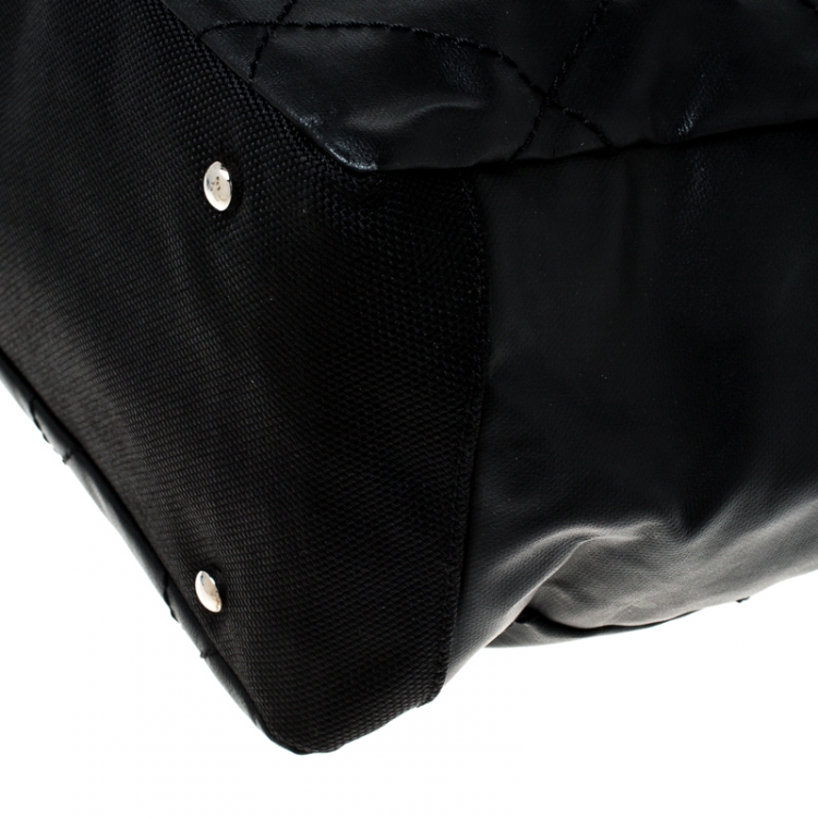 Pre Owned Chanel Black Quilted Coated Canvas Paris Biarritz Grand Shopper Tote