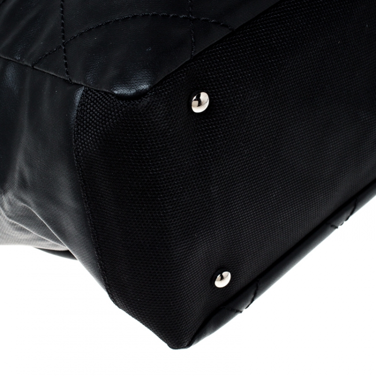 Pre Owned Chanel Black Quilted Coated Canvas Paris Biarritz Grand Shopper Tote