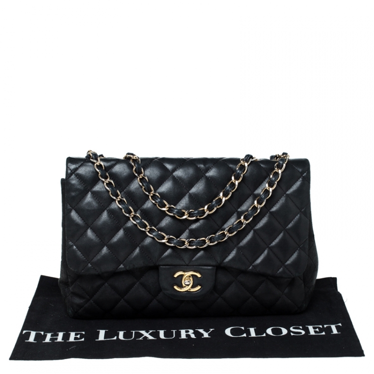 Pre Owned Chanel Black Quilted Leather Jumbo Classic Single Flap Bag