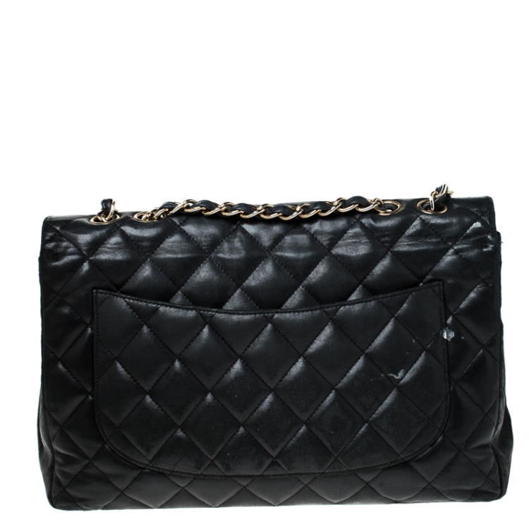 Pre Owned Chanel Black Quilted Leather Jumbo Classic Single Flap Bag