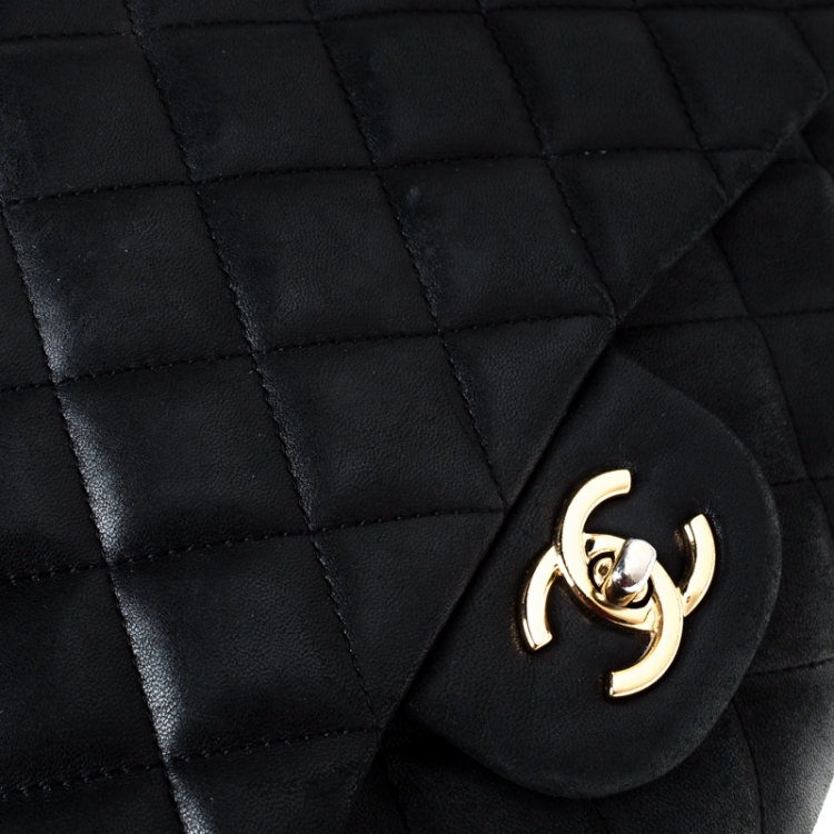 Pre Owned Chanel Black Quilted Leather Jumbo Classic Single Flap Bag
