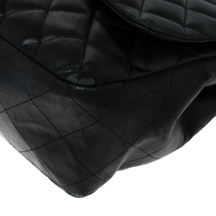 Pre Owned Chanel Black Quilted Leather Jumbo Classic Single Flap Bag