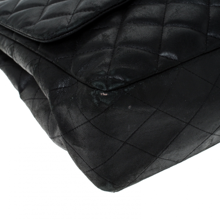 Pre Owned Chanel Black Quilted Leather Jumbo Classic Single Flap Bag