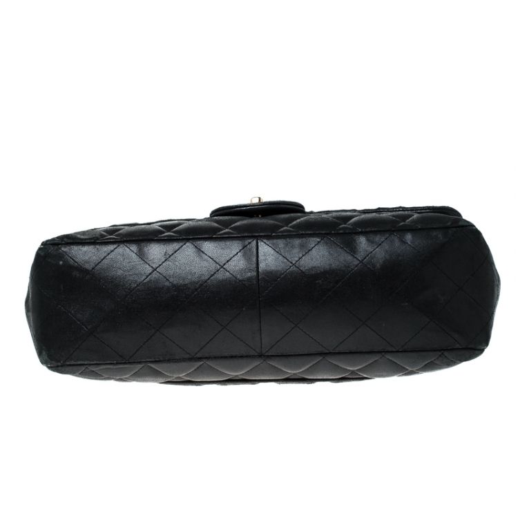 Pre Owned Chanel Black Quilted Leather Jumbo Classic Single Flap Bag