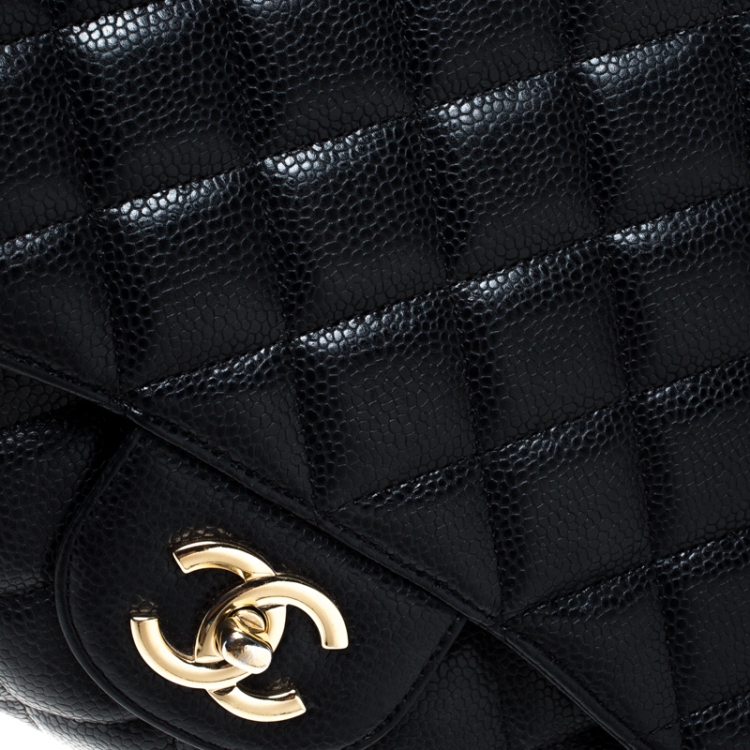 Pre Owned Chanel Black Quilted Caviar Leather Maxi Classic Single Flap Bag