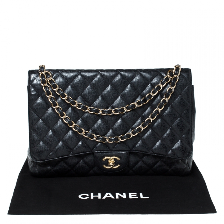 Pre Owned Chanel Black Quilted Caviar Leather Maxi Classic Single Flap Bag