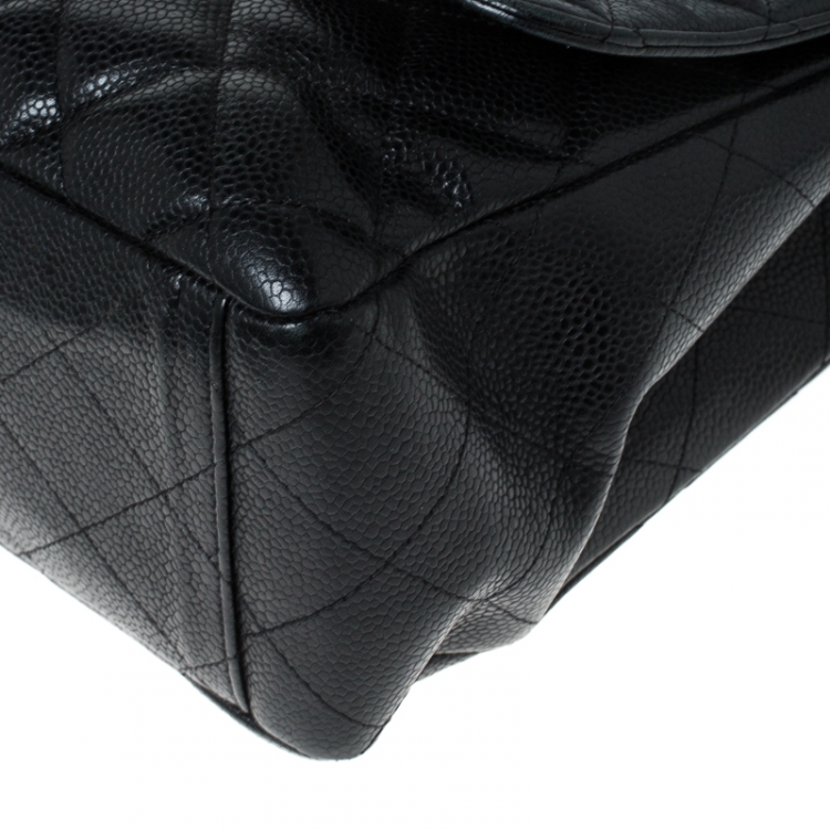 Pre Owned Chanel Black Quilted Caviar Leather Maxi Classic Single Flap Bag