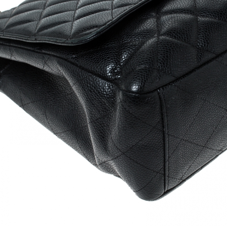 Pre Owned Chanel Black Quilted Caviar Leather Maxi Classic Single Flap Bag