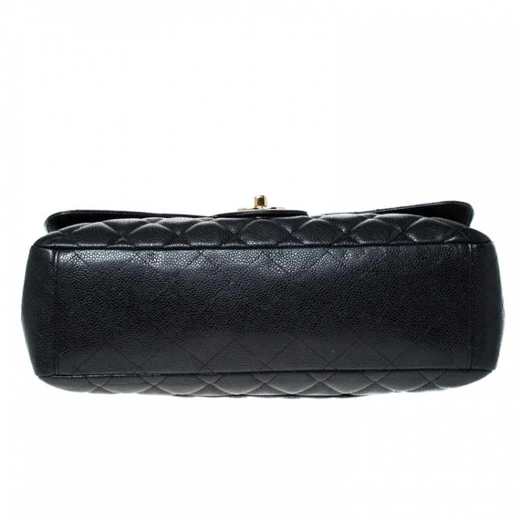 Pre Owned Chanel Black Quilted Caviar Leather Maxi Classic Single Flap Bag
