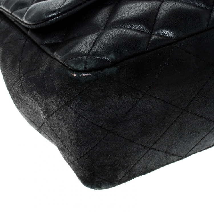 Pre Owned Chanel Black Quilted Leather Jumbo Classic Single Flap Bag