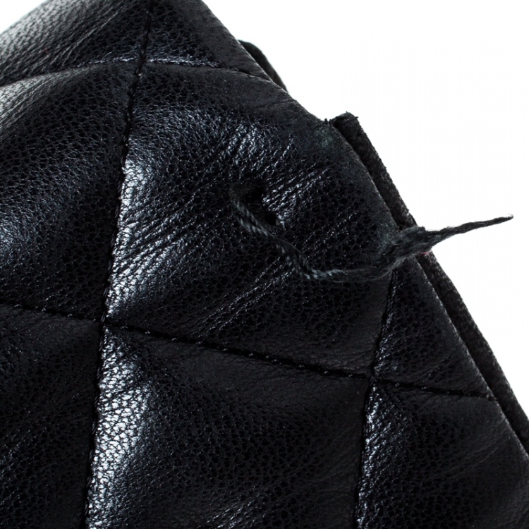 Pre Owned Chanel Black Quilted Leather Jumbo Classic Single Flap Bag