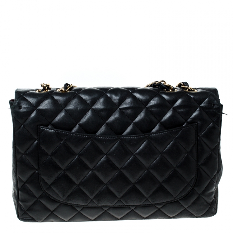 Pre Owned Chanel Black Quilted Leather Jumbo Classic Single Flap Bag