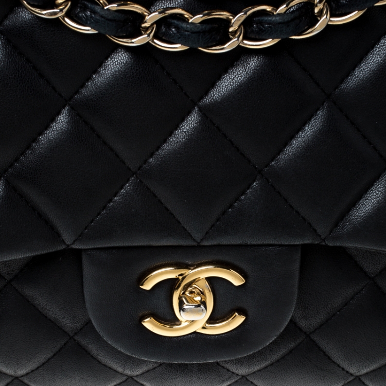 Pre Owned Chanel Black Quilted Leather Jumbo Classic Single Flap Bag