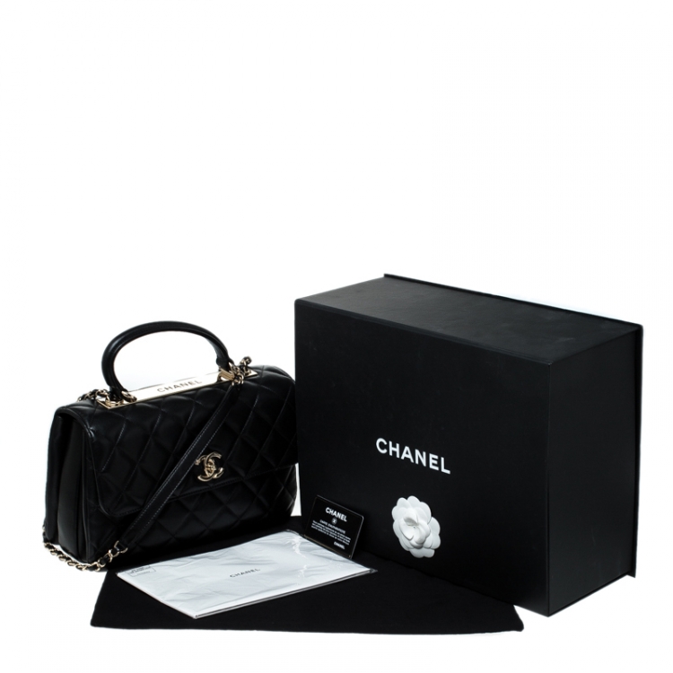 Pre Owned Chanel Black Lambskin Leather Trendy CC Medium Top Handle Bag