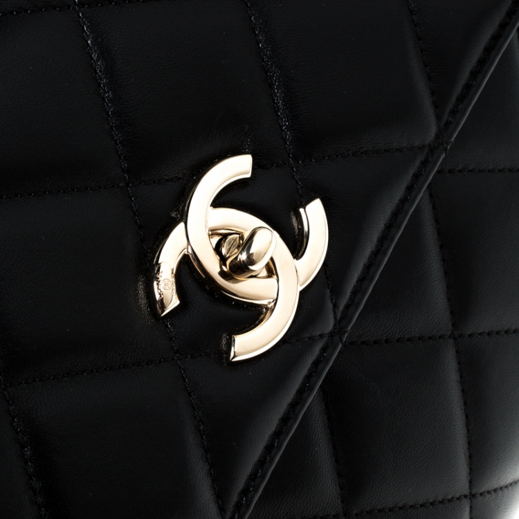 Pre Owned Chanel Black Lambskin Leather Trendy CC Medium Top Handle Bag