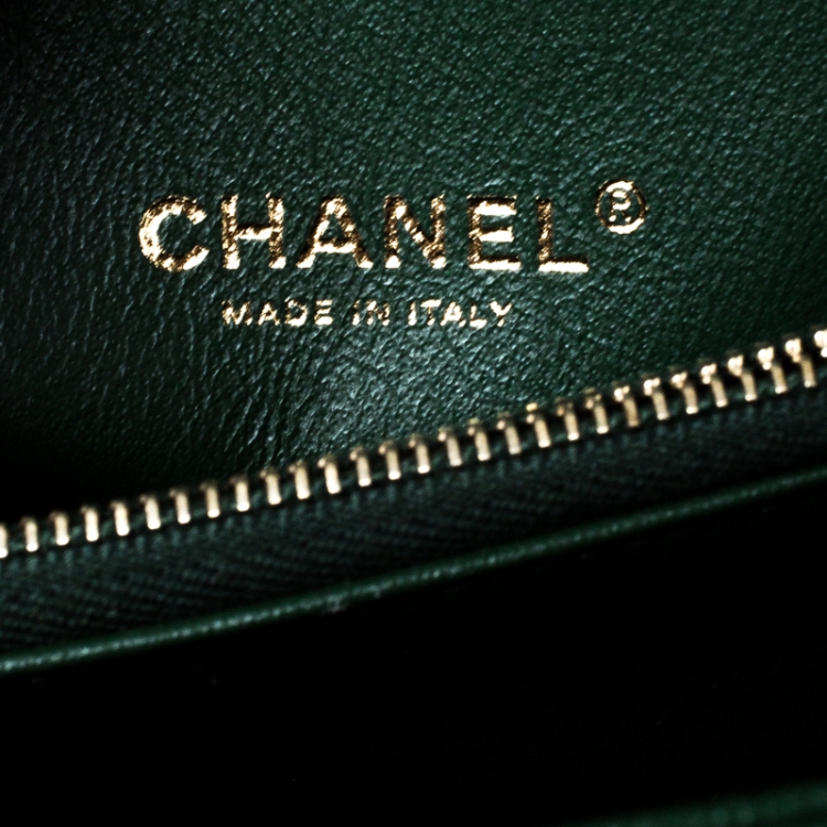 Pre Owned Chanel Green Chevron Quilted Leather and Lizard Small Coco Top Handle Bag