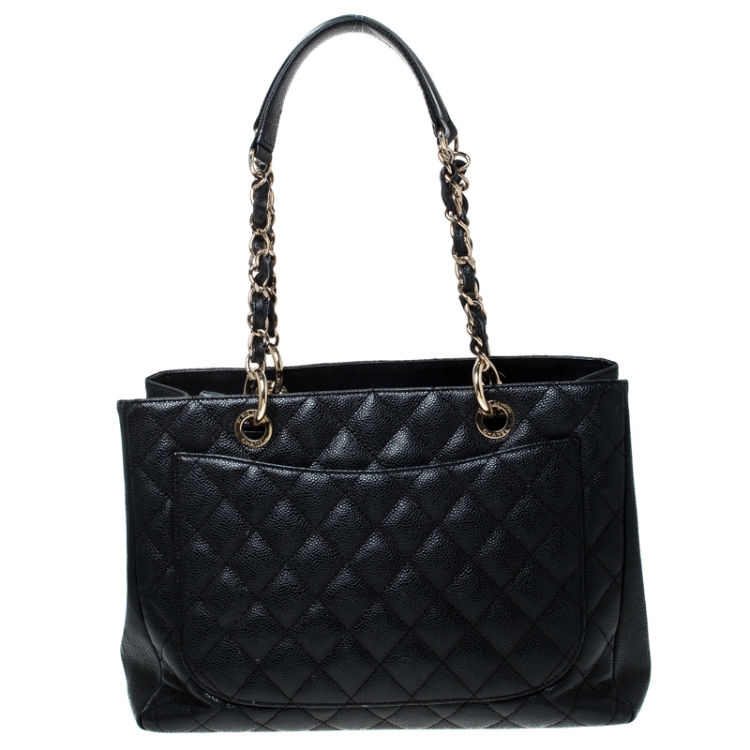 Pre Owned Chanel Black Quilted Caviar Leather Grand Shopper Tote