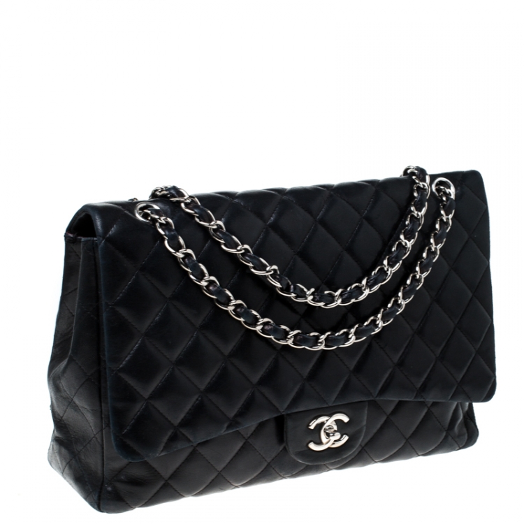 Pre Owned Chanel Black Quilted Leather Maxi Classic Single Flap Bag