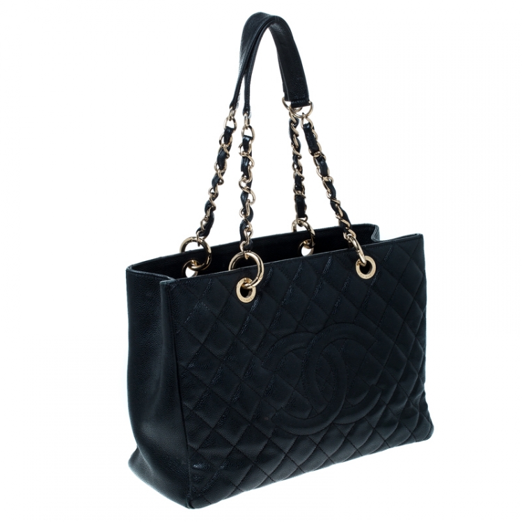 Pre Owned Chanel Black Quilted Caviar Leather Grand Shopper Tote