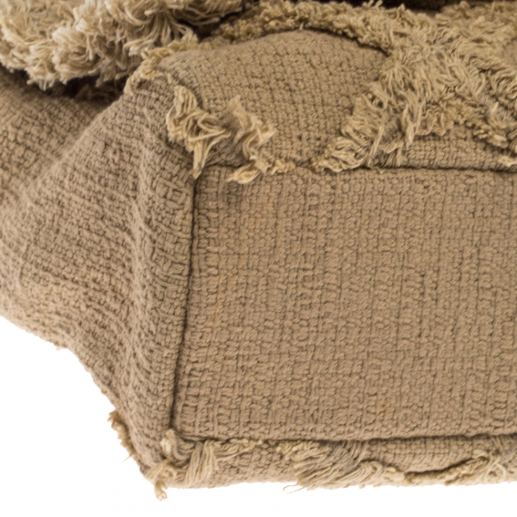 Pre Owned Chanel Beige Diamond Stitch Tweed Maxi Nature Flap Bag                  