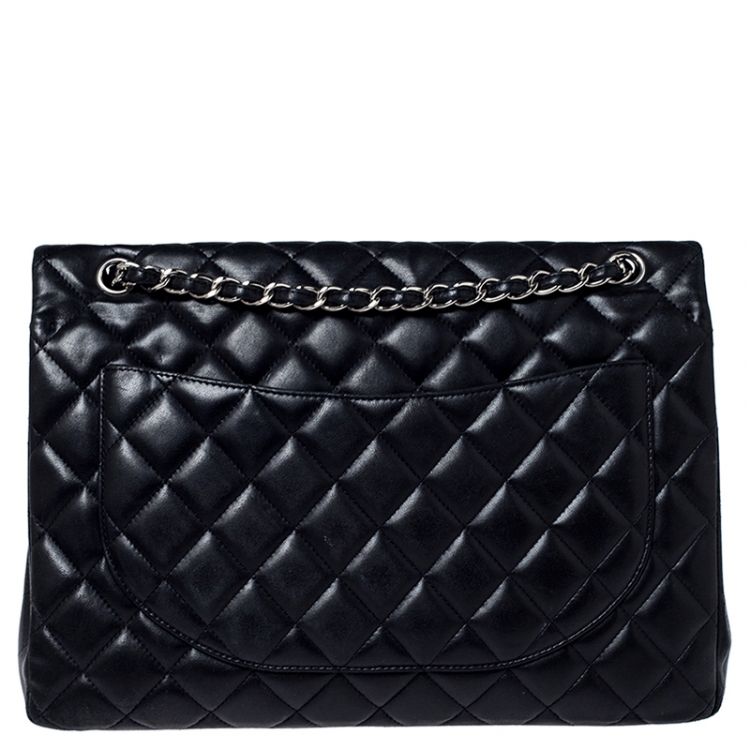 Pre Owned Chanel Black Quilted Leather Maxi Classic Single Flap Bag