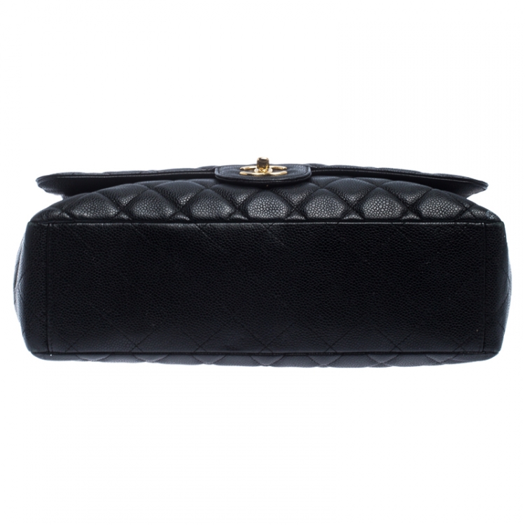 Pre Owned Chanel Black Quilted Caviar Leather Maxi Classic Single Flap Bag