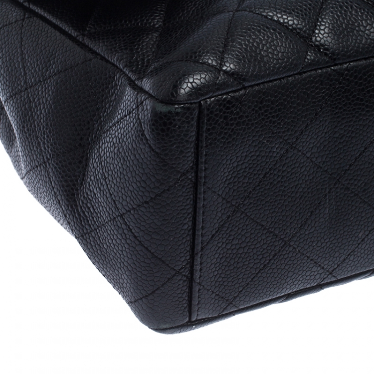 Pre Owned Chanel Black Quilted Caviar Leather Maxi Classic Single Flap Bag