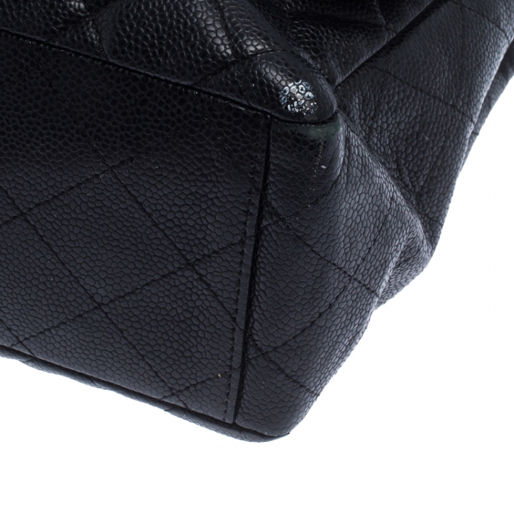 Pre Owned Chanel Black Quilted Caviar Leather Maxi Classic Single Flap Bag