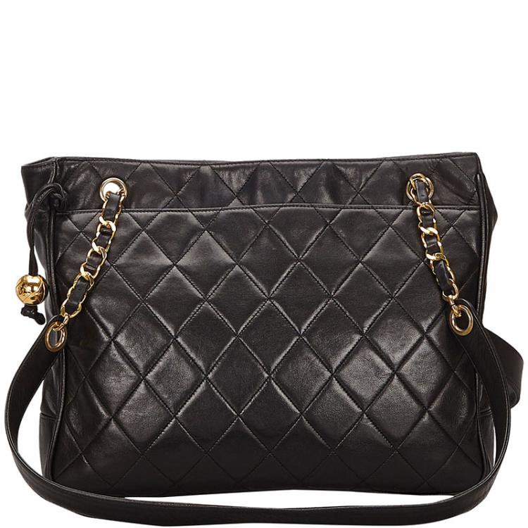 chanel black quilted lambskin leather shoulder bag