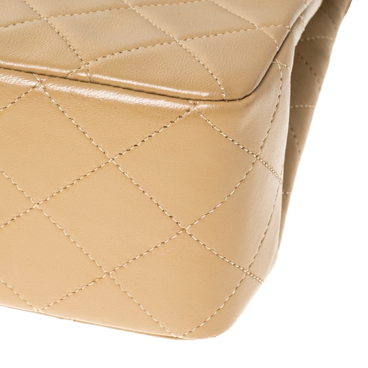 Pre Owned Chanel Beige Quilted Leather Medium Classic Single Flap Bag