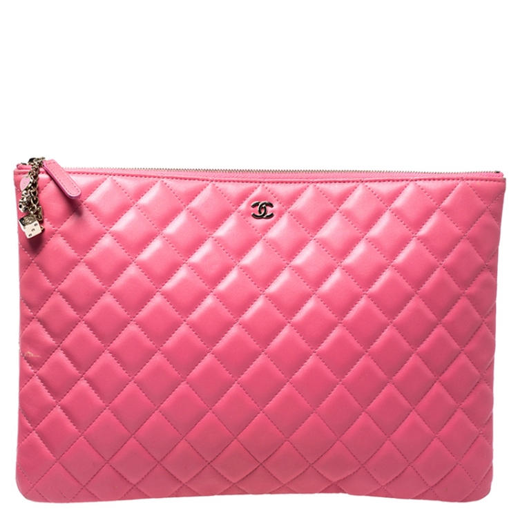 Chanel Pink Quilted Lambskin Leather Zipped Key Holder - Yoogi's