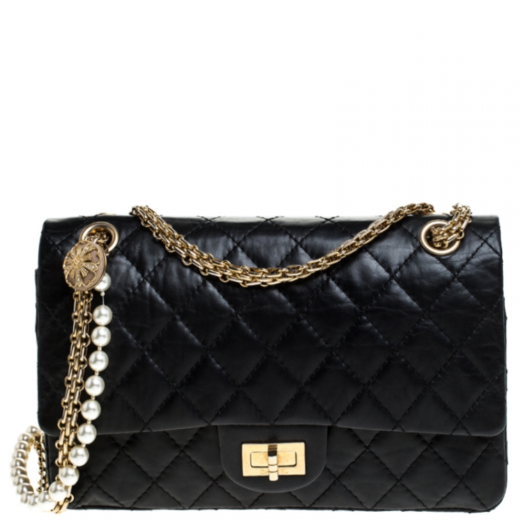 Chanel Black Quilted Leather Classic 2.55 Reissue 226 Double Flap Pearl  Chain Bag Chanel | The Luxury Closet