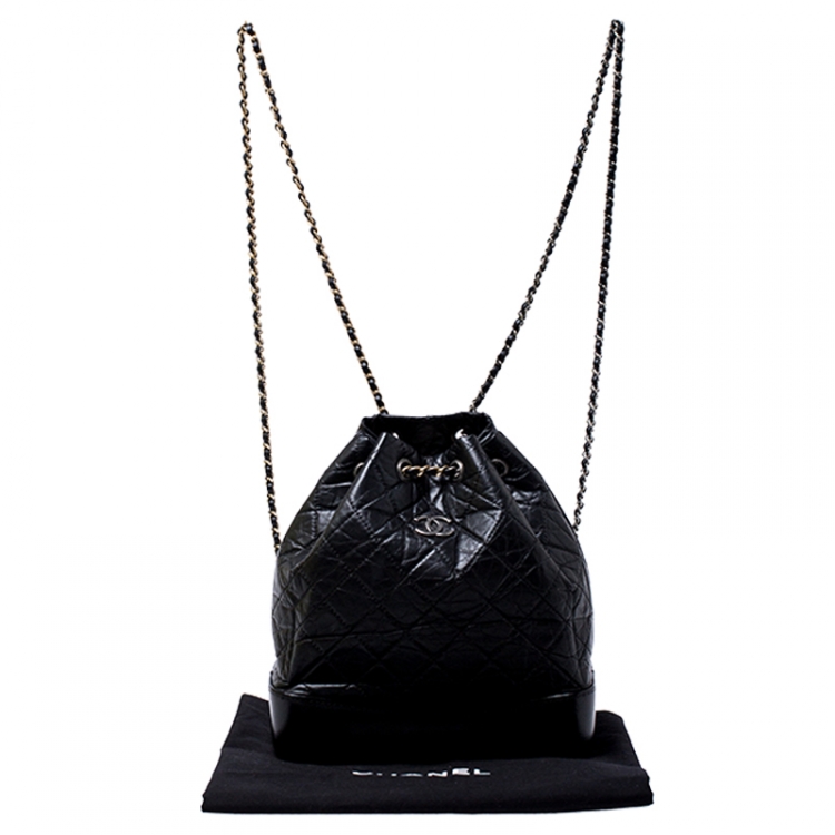 Pre Owned Chanel Black Lambskin Leather Small Gabrielle Backpack