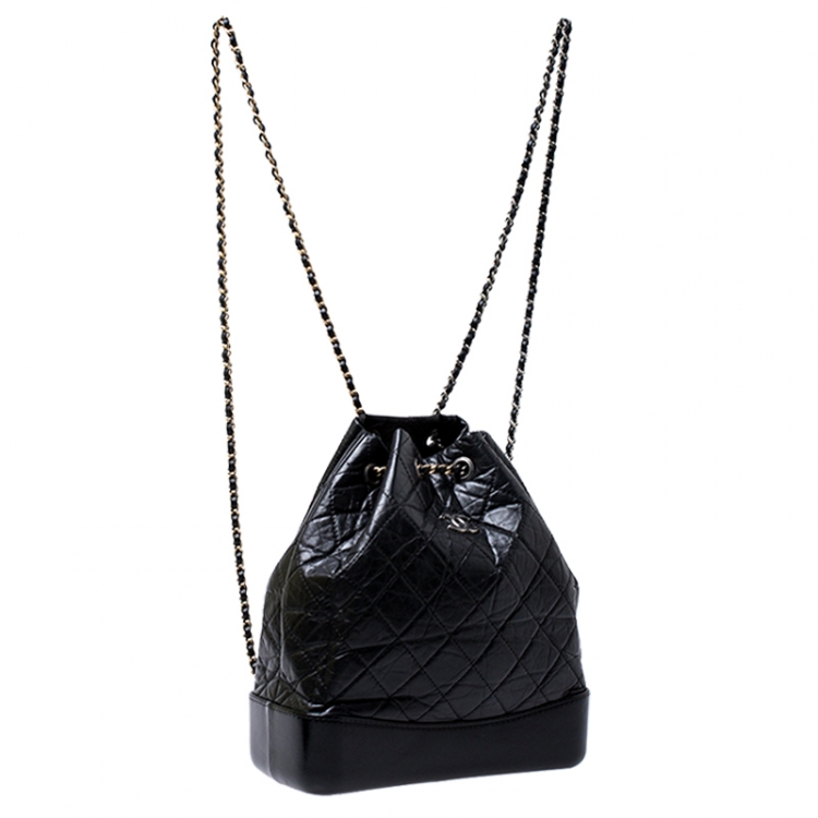 Pre Owned Chanel Black Lambskin Leather Small Gabrielle Backpack