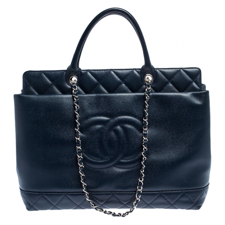 CHANEL Caviar Quilted Timeless CC Soft Tote Navy Blue 1210997
