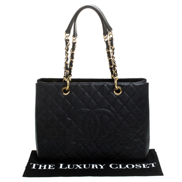 Pre Owned Chanel Black Quilted Caviar Leather Grand Shopping Tote