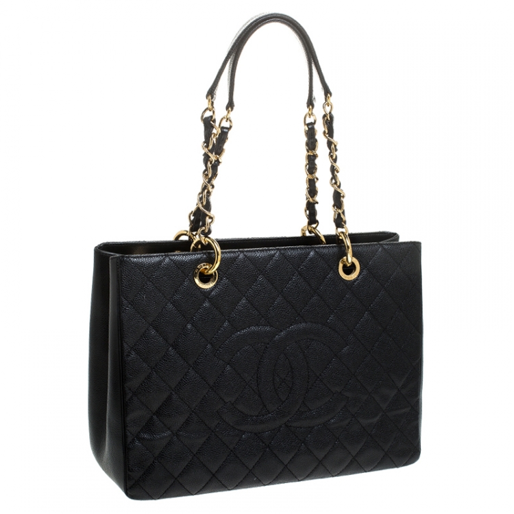 Pre Owned Chanel Black Quilted Caviar Leather Grand Shopping Tote