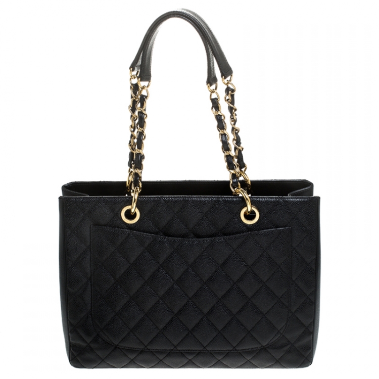Pre Owned Chanel Black Quilted Caviar Leather Grand Shopping Tote