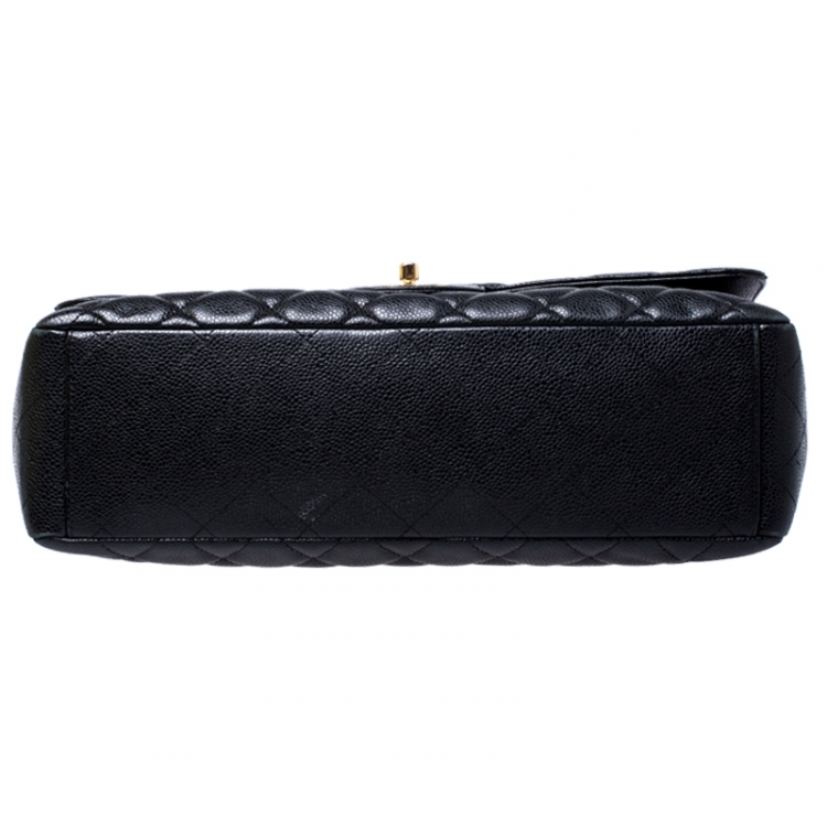 Pre Owned Chanel Black Quilted Caviar Leather Maxi Classic Single Flap Bag