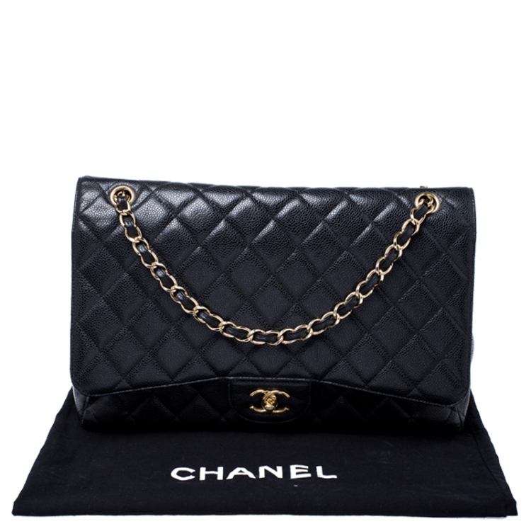 Pre Owned Chanel Black Quilted Caviar Leather Maxi Classic Single Flap Bag