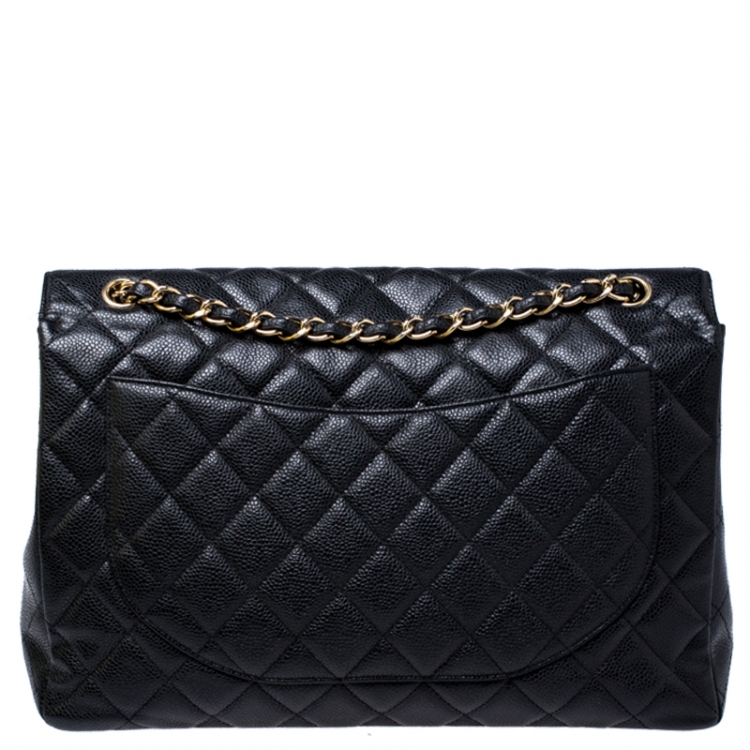 Pre Owned Chanel Black Quilted Caviar Leather Maxi Classic Single Flap Bag