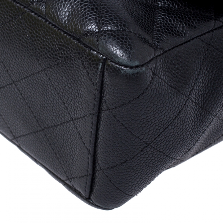 Pre Owned Chanel Black Quilted Caviar Leather Maxi Classic Single Flap Bag