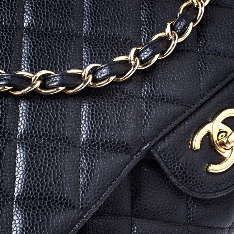 Pre Owned Chanel Black Quilted Caviar Leather Maxi Classic Single Flap Bag