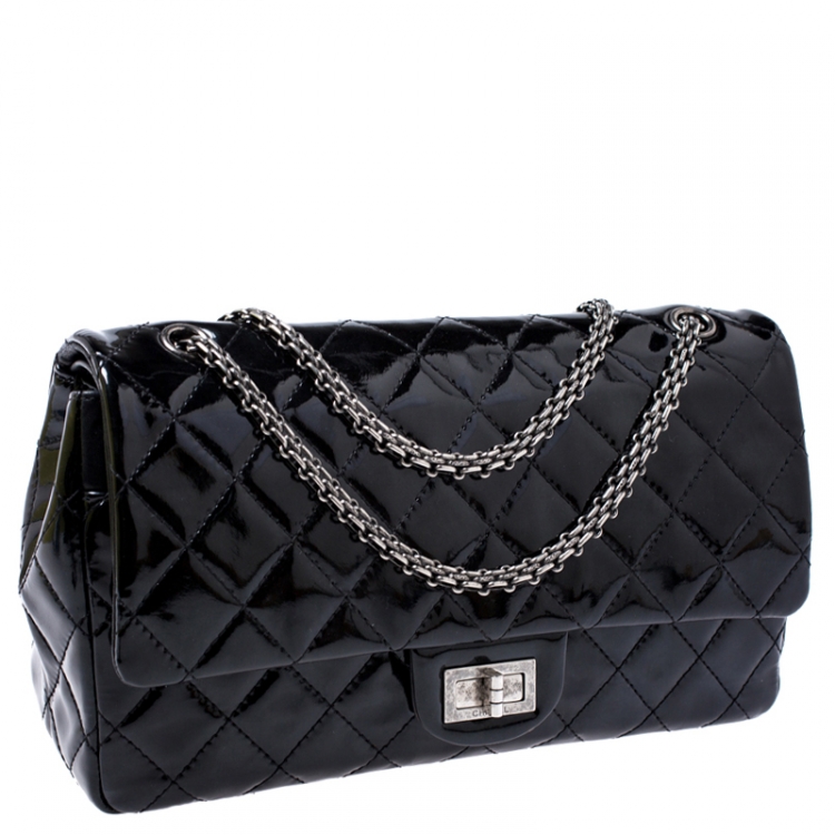 Pre Owned Chanel Black Quilted Patent Leather Reissue 2.55 Classic 227 Flap Bag