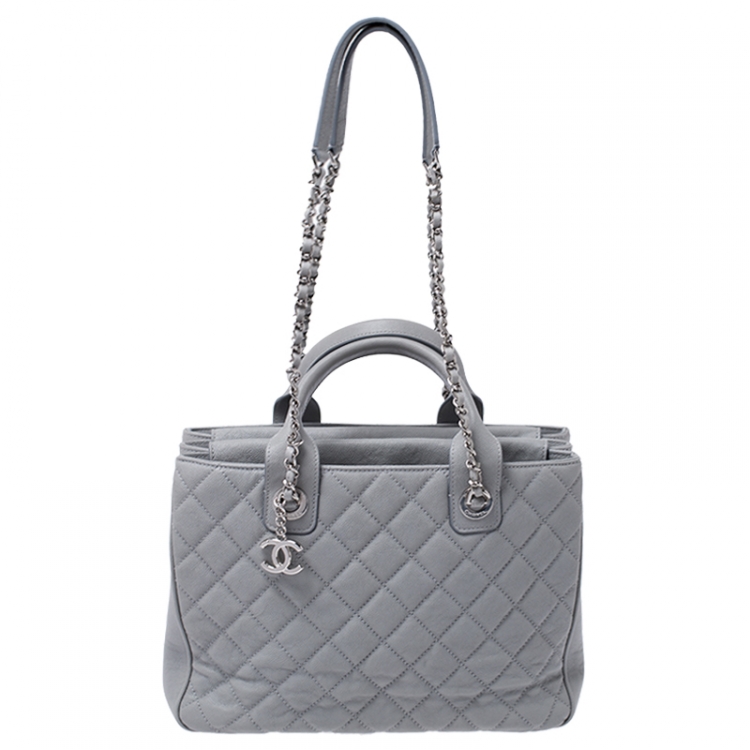 Chanel Grey Quilted Caviar Leather CC Charm Chain Tote Chanel The Luxury Closet