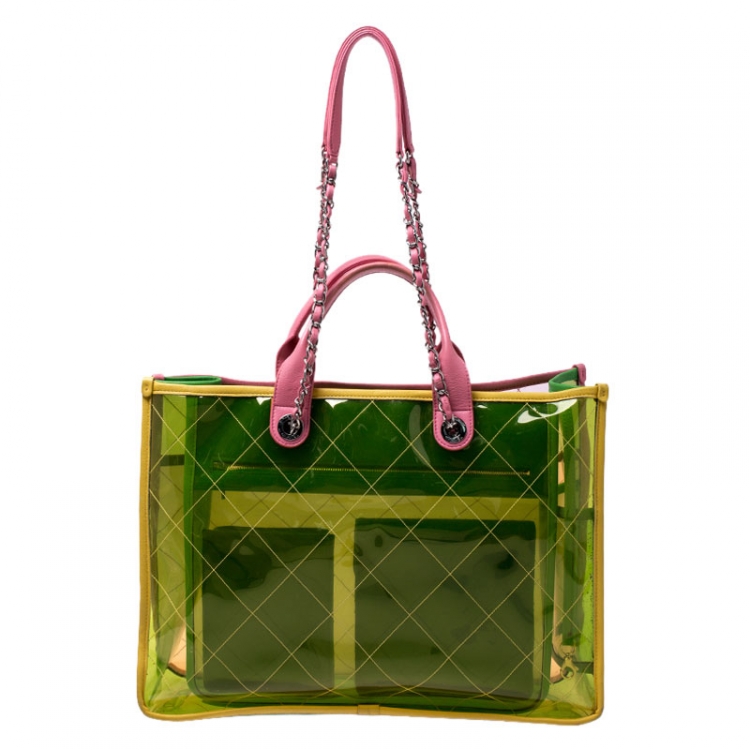 Pre Owned Chanel Multicolor Quilted PVC and Leather Medium Coco Splash Shopping Tote