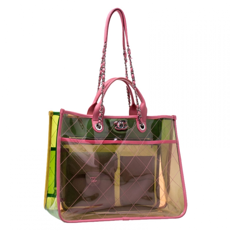 Pre Owned Chanel Multicolor Quilted PVC and Leather Medium Coco Splash Shopping Tote