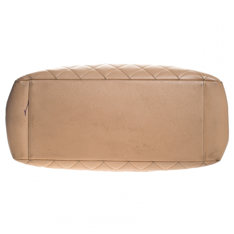 Pre Owned Chanel Beige Quilted Caviar Leather Grand Shopper Tote