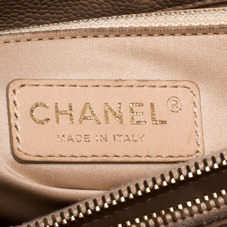 Pre Owned Chanel Beige Quilted Caviar Leather Grand Shopper Tote