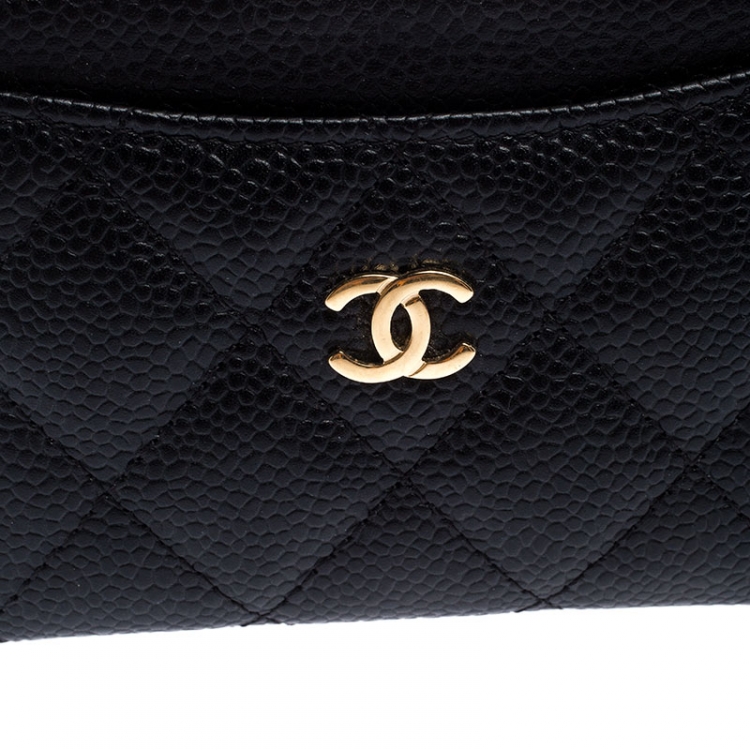 Pre Owned Chanel Black Quilted Caviar Leather Classic Card Holder